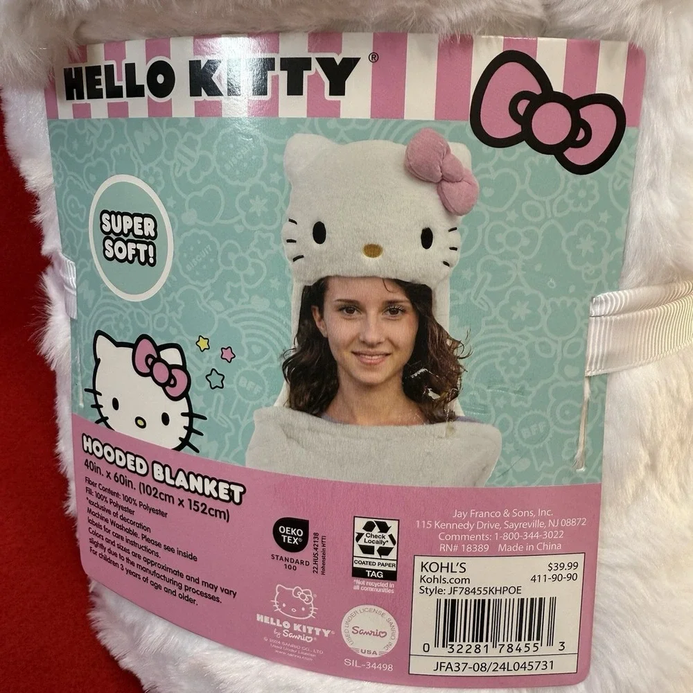 Hello Kitty Hooded Blanket Super Soft Pink 40 in x 60 in